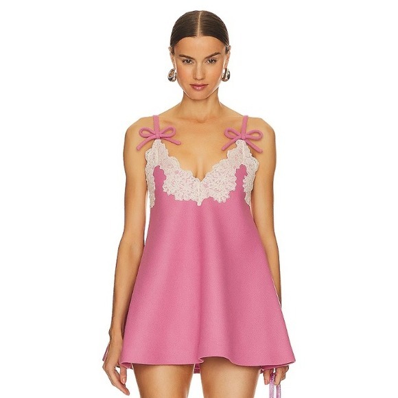 Vivetta Woolen Cloth Top Pink Lace Trim Slip Dress Size 38 It Mini Bow Detail